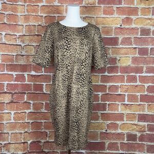 Lands' End Dress Size 12 Beige Black‎ Floral Scoop Neck Thick Strech Pockets